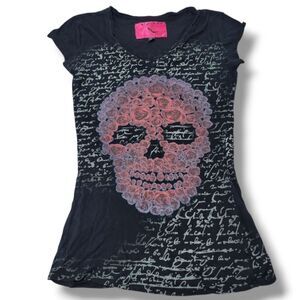 Born Famous Culture Top Size Small Y2K T-Shirt Skull Graphic Print T-Shirt Black